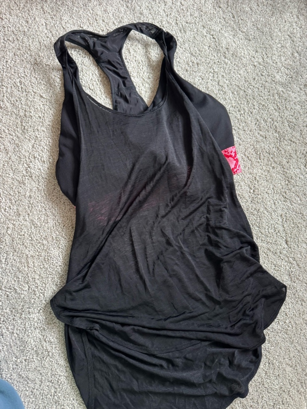 Fabletics Black Racerback Tank with Pink Accent